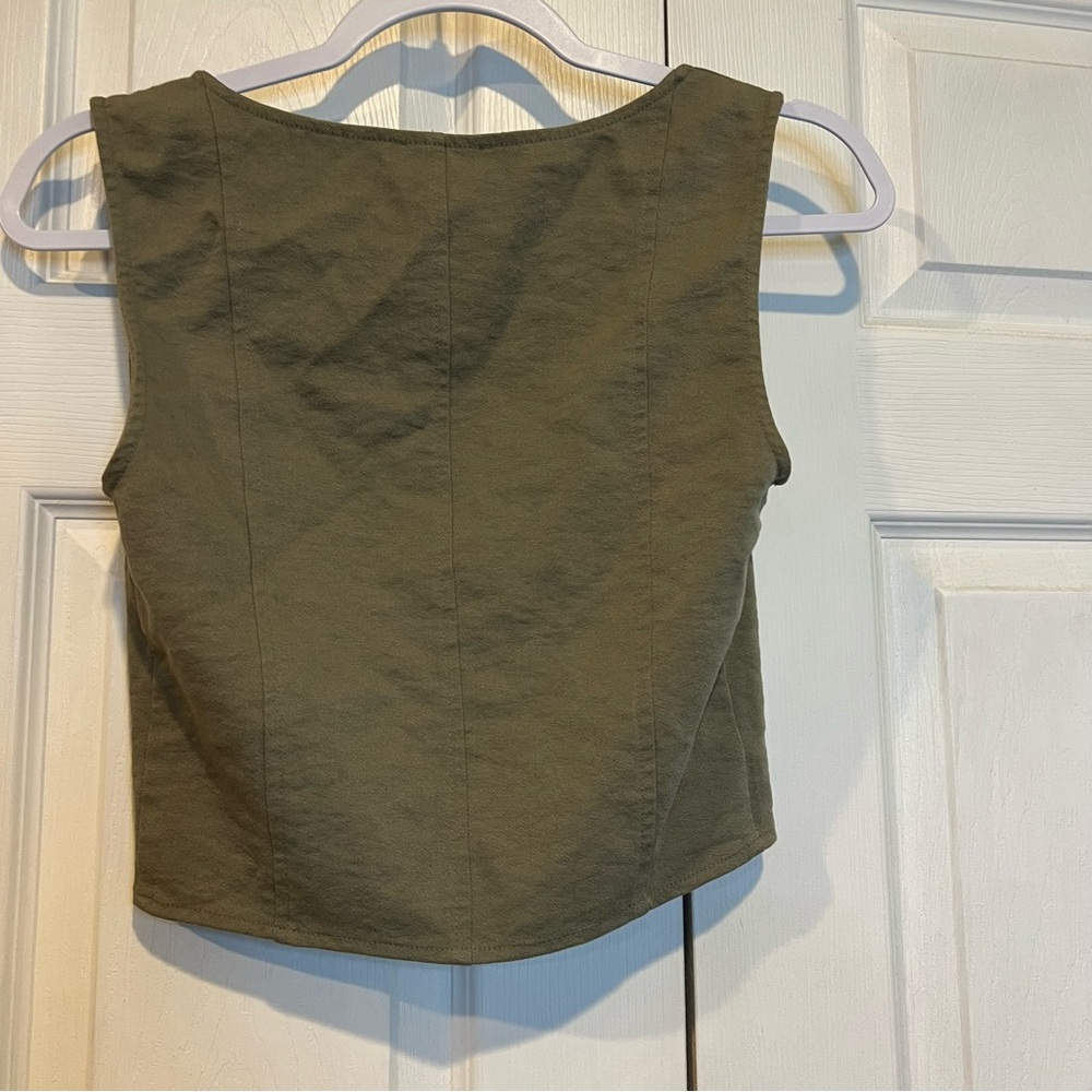 🩷 Leith Sage Green Sleeveless Corset Style Crop Top / Shirt - XS (01098) - Picture 4 of 7